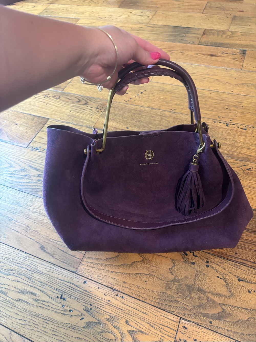 House of Harlow 1960 Deep Purple Faux Suede Women’s Tote Bag with Gold Hardware